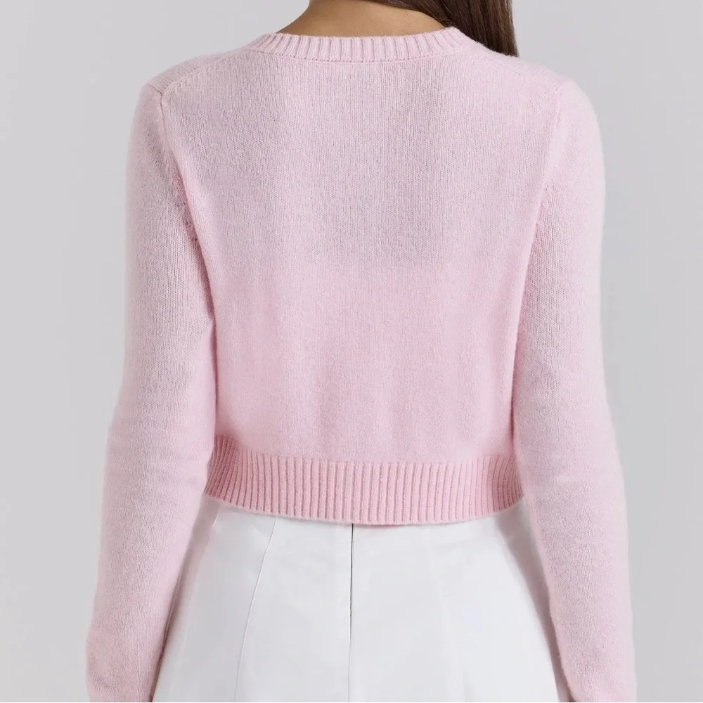 House of CB London ALLIANA Pink Cropped Wool Cardigan Women's Small Feminine